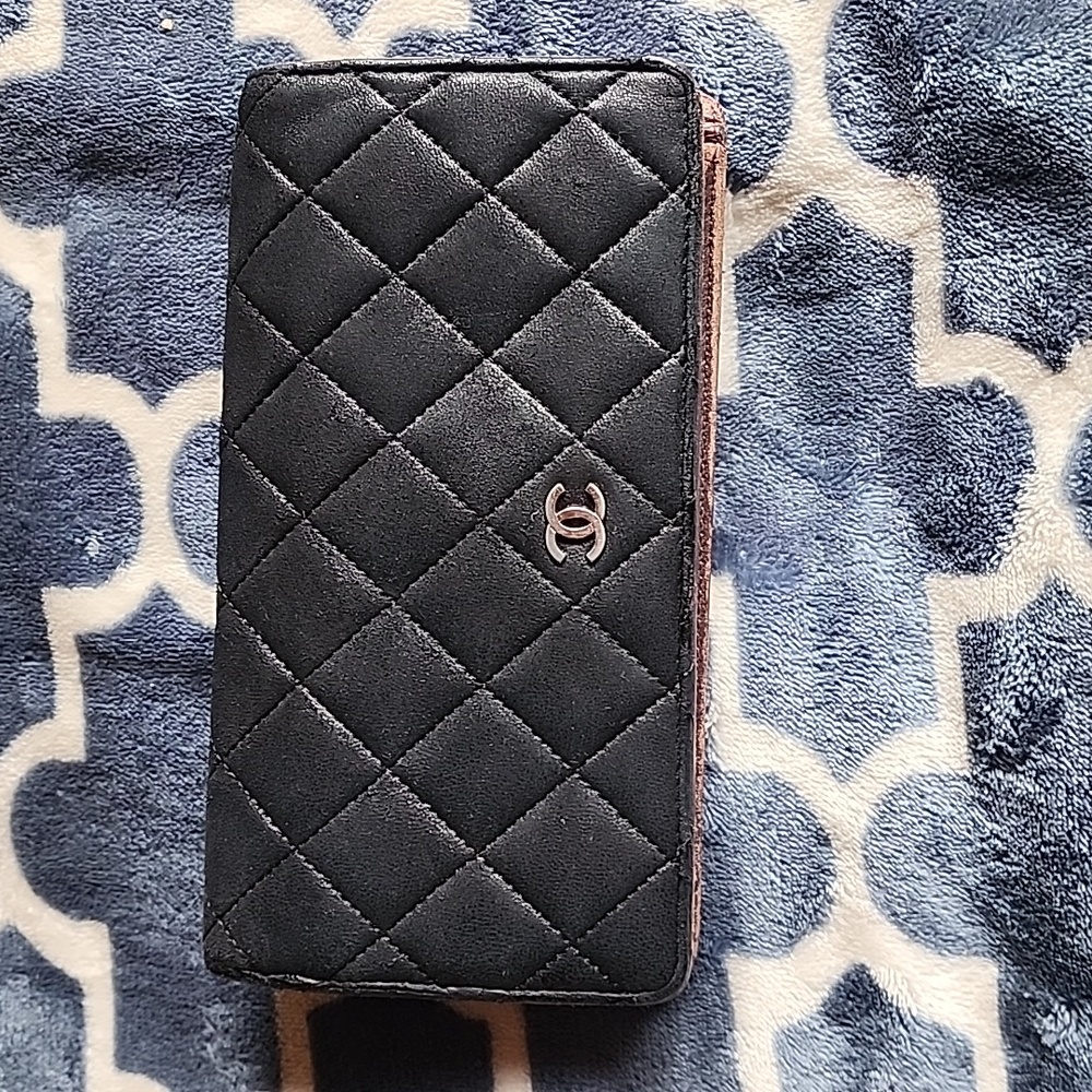 Chanel Black Diamond Stitch Leather Flap Long Wallet